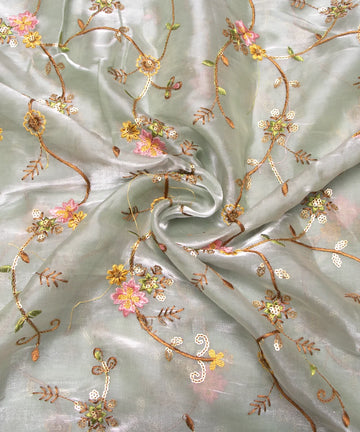 Grey Colour Jimmy Choo Organza Embroidery Fabric